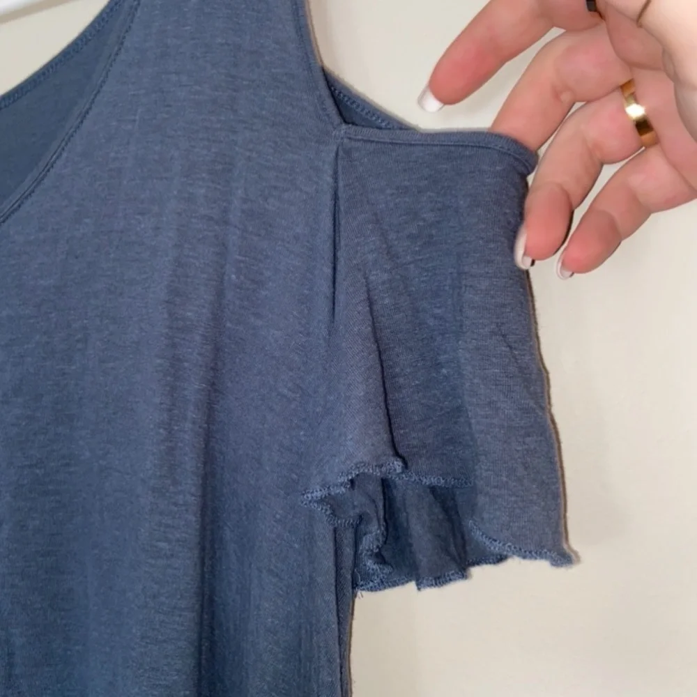 Free People Bittersweet Cold Shoulder Blue Top Size: Small - Picture 7 of 9